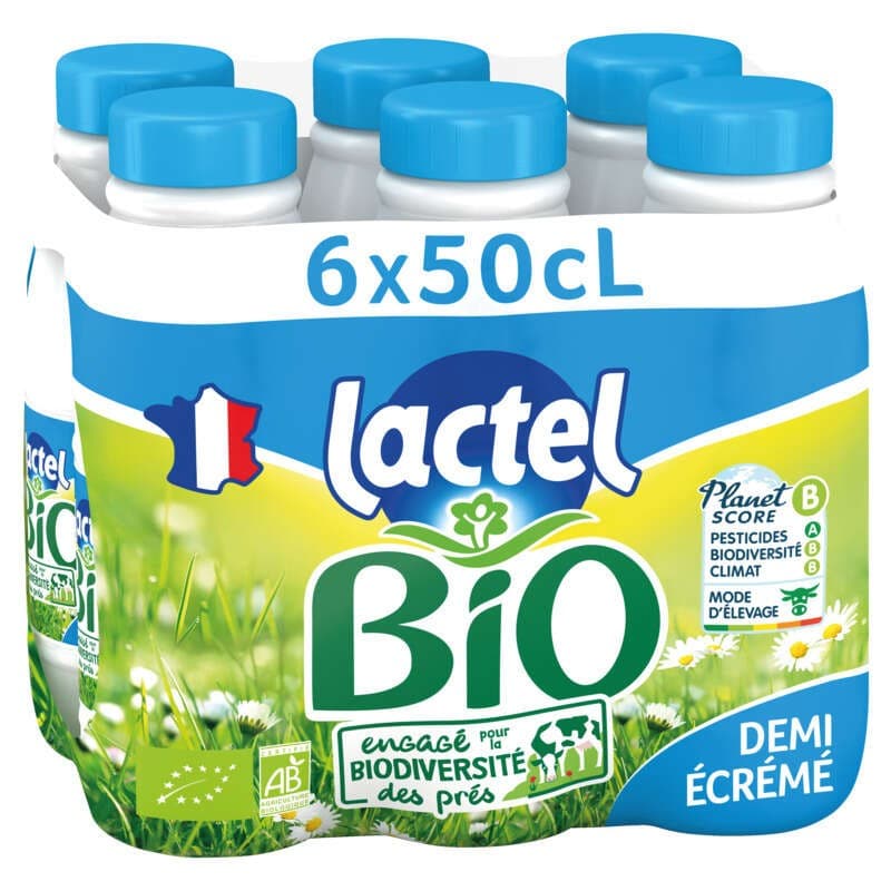 Lactel Bio Lait Demi-Écrémé Bio 6x50cl