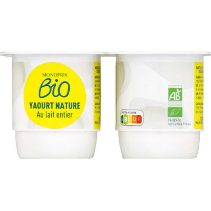 Monoprix Bio Yaourt nature au lait entier 4x125g