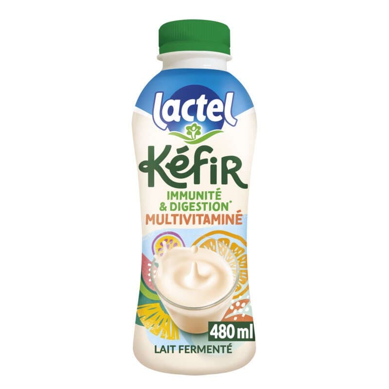 Lait frais fermenté aromatisé multivitaminés Kéfir Lactel 495 ml