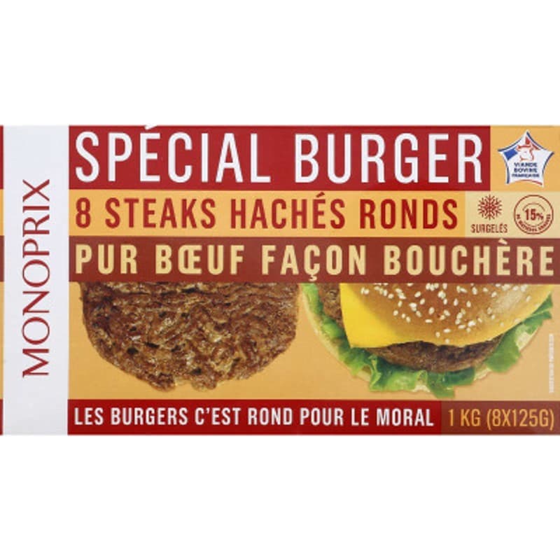 Monoprix Steak haché rond burger 8x125g