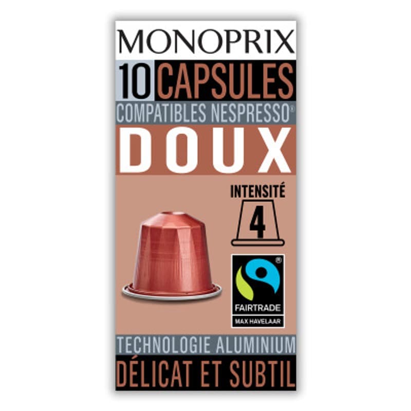 Monoprix Café Doux Intensité 4 10 Capsules 50g