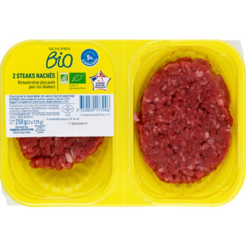 Monoprix Bio Steak haché 2x125g