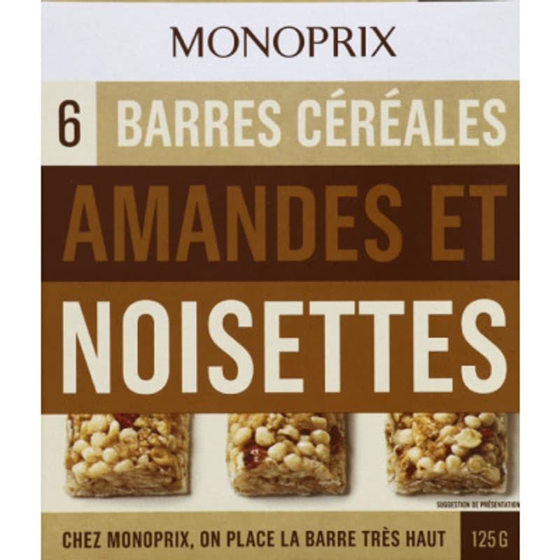 Monoprix Barres céréales amandes et noisettes 125g