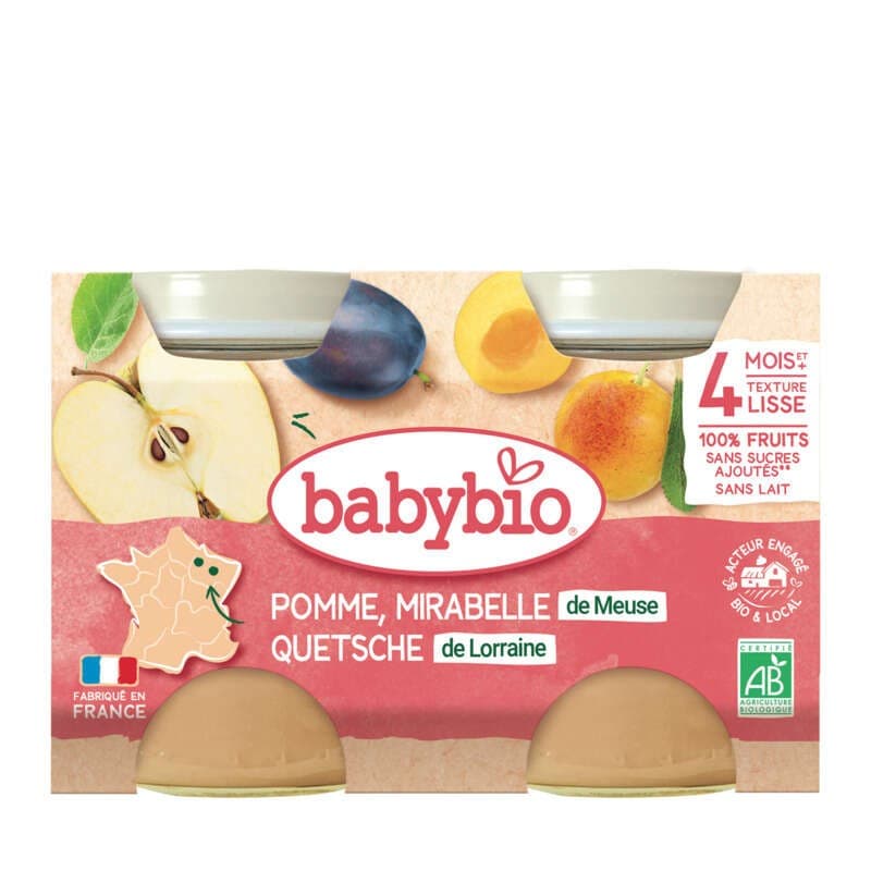 Babybio Purée de mirabelle & pomme 4M le pack de 2x130g