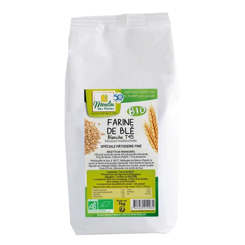[Par Naturalia] Moulin Des Moines Farine de Blé Blanche Pâtissière Type T45 1kg