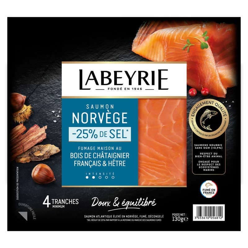 Labeyrie Saumon Fumé Le Savoureux de Norvège -25% de sel 4 tranches 130g