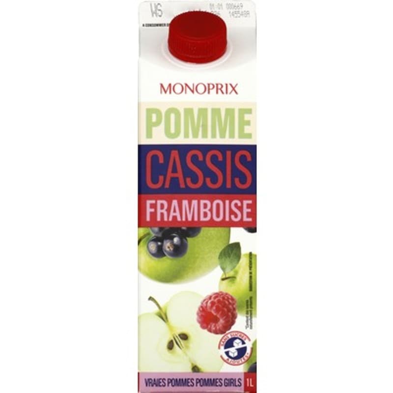 Monoprix Jus de fruits à la pomme, à la framboise et au cassis 1L