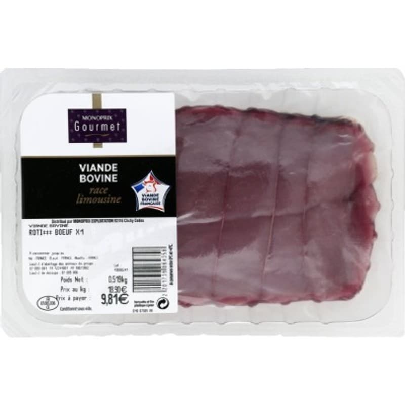 Monoprix Gourmet Rôti de bœuf tranché 400g