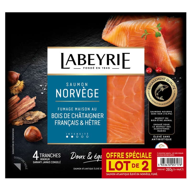 Labeyrie saumon atlantique de Norvège x4 ranches 2x130g