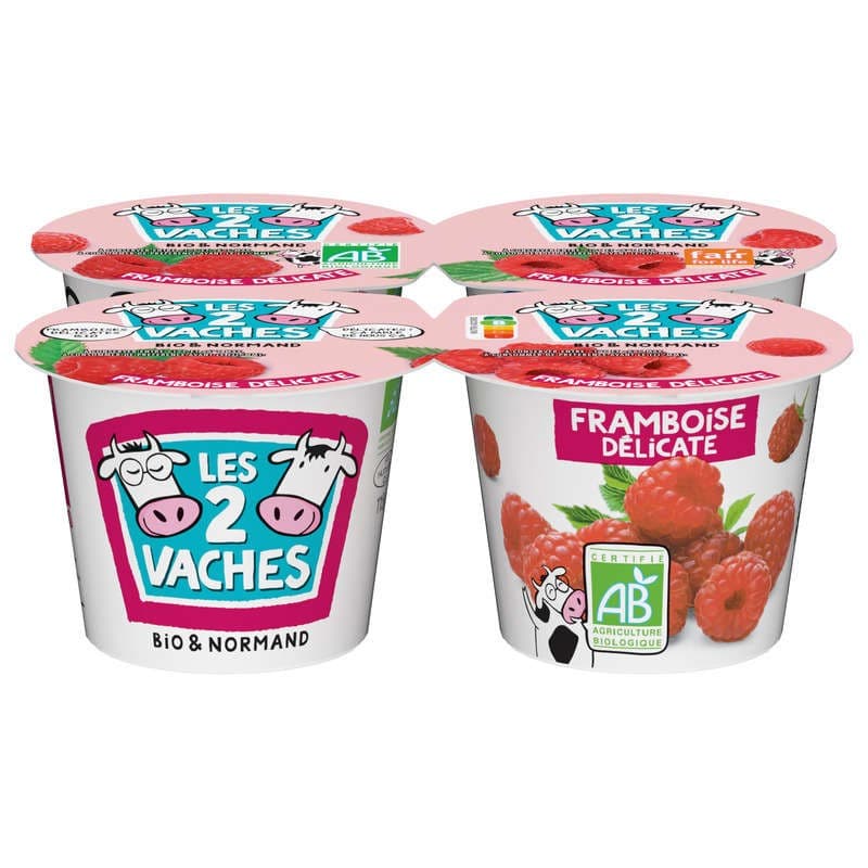 Les 2 Vaches Yaourt Aux Fruits Framboise Délicate Bio 4x115g