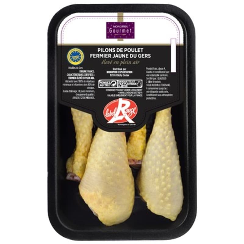 Monoprix Gourmet Pilons de Poulet fermier jaune du Gers Label rouge 450g