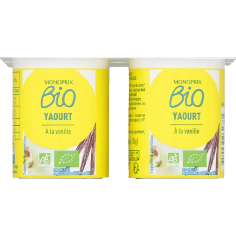 Monoprix Bio Yaourt aromatisé vanille 4x125g