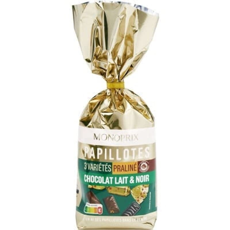 Monoprix Papillotes 3 Variétés Praliné Chocolat Lait & Noir 350g
