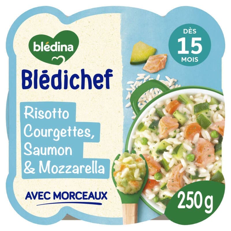 Blédina Risotto aux Courgettes, Saumon du Pacifique et Mozzarella, dès 15 Mois, 250g