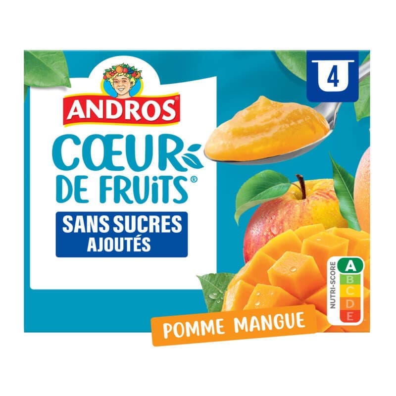 Andros Cœur de Fruits sans sucres ajoutés Pomme Mangue 4x97g