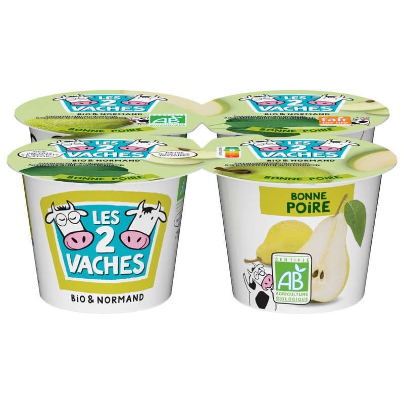 Les 2 Vaches Yaourt aux fruits poire brassé Bio 4x115g