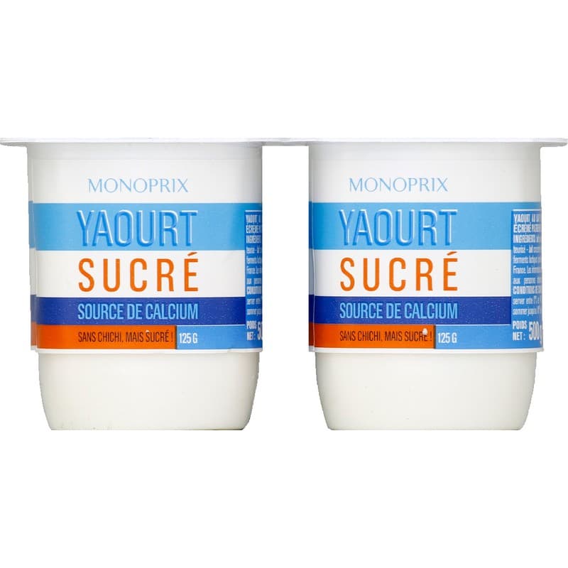 Monoprix Yaourt nature partiellement sucré 4x125g