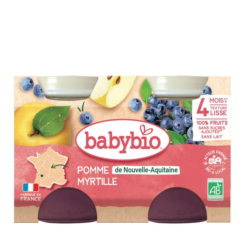 Babybio Pot Bébé Pomme et Myrtille 4M 2x130g