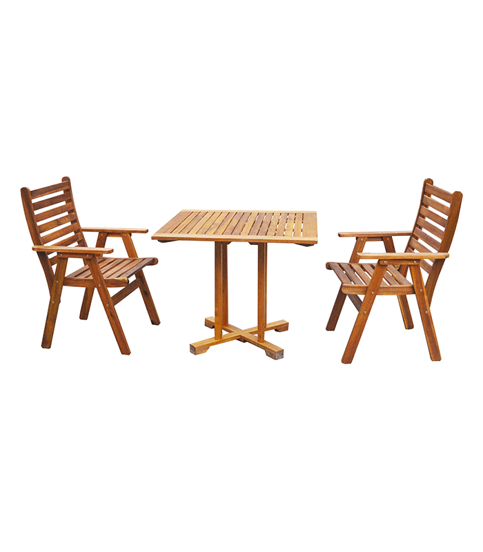 Set de table carré avec 2 chaises à accoudoirs 85 x 85 x 72 cm Acacia