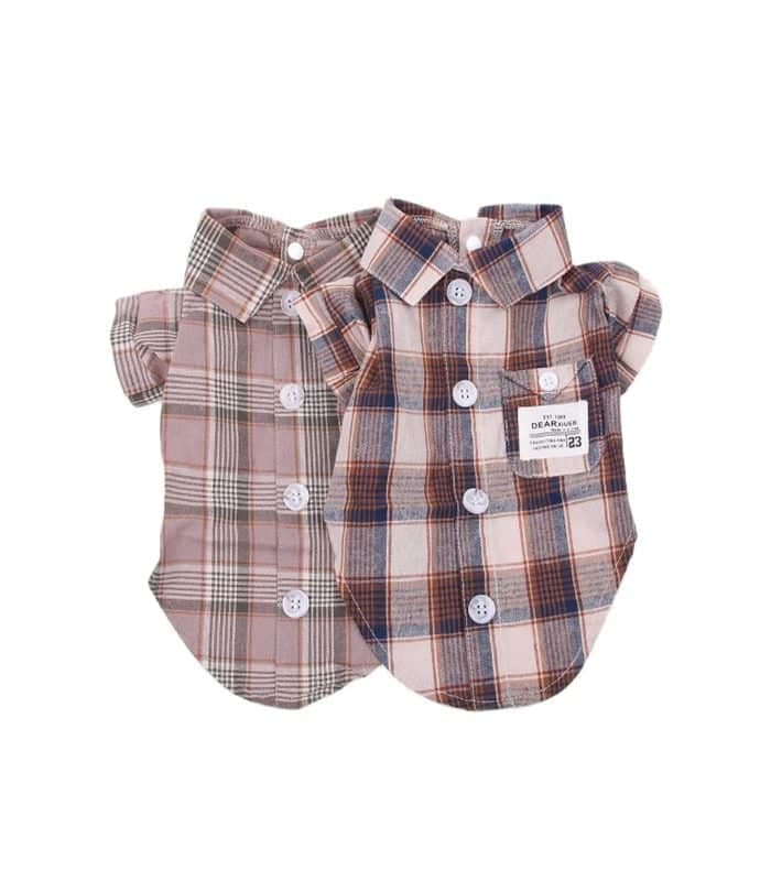 Chemise à carreaux en coton bleu marron s