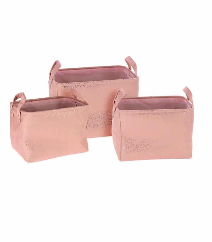 Panier Décoratif En Poudre Rose – Lot De 3 Pièces