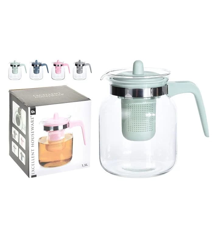 Théière En Verre Avec Filtre Et Couvercle 1,5L