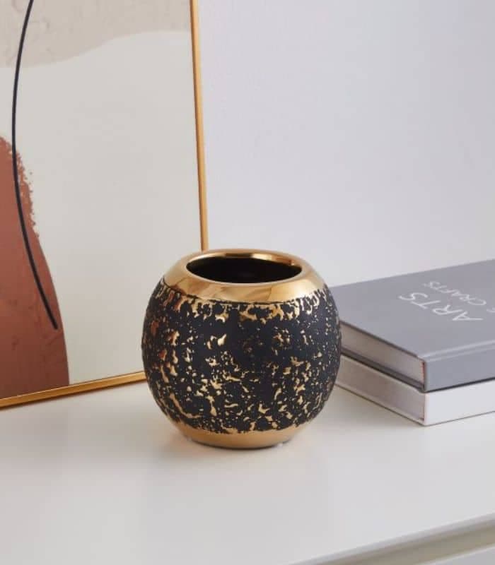 Vase en céramique Noir/or 11×12 cm