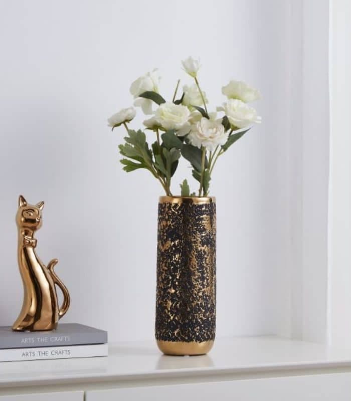 Vase en céramique Noir/or 30×11 cm