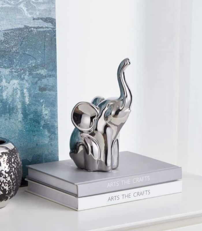 Objet décoratif à poser éléphant en céramique argent 20×10,5×8,5 cm