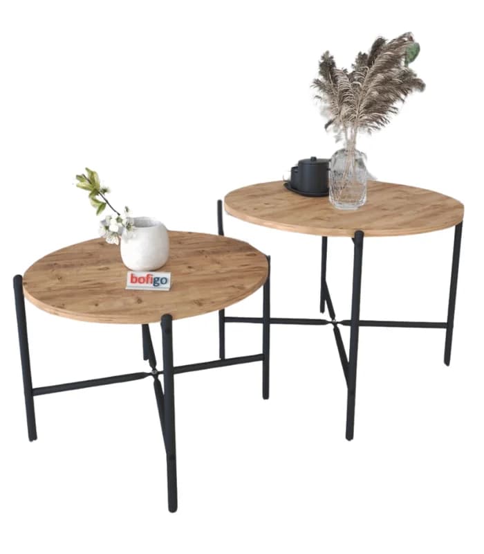 Set de 2 tables rondes en métal pin