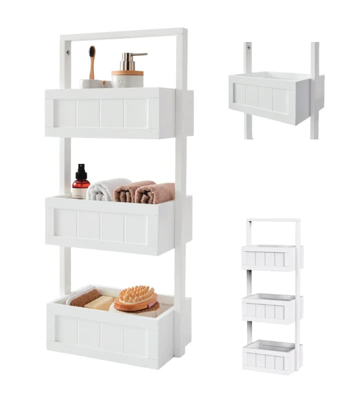 Desserte 3 niveaux en mdf blanc 30x20x80cm