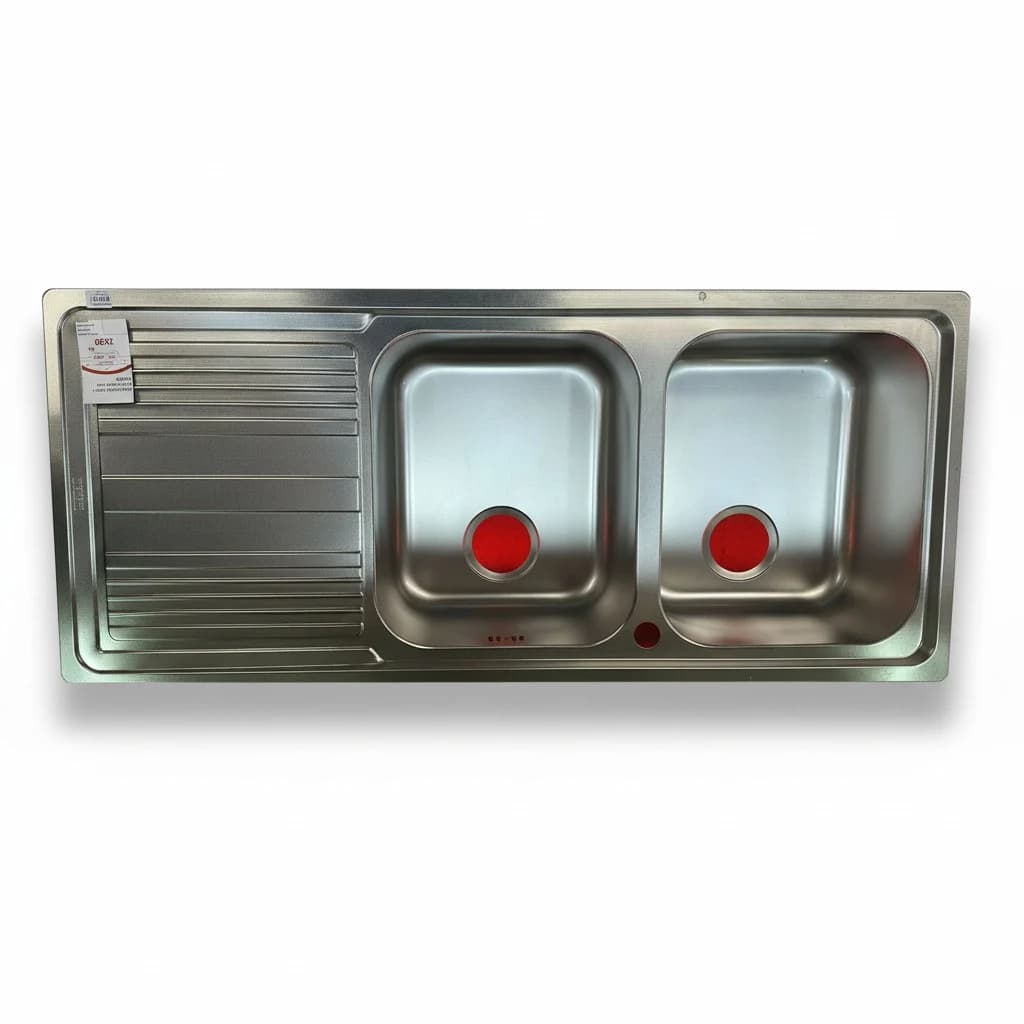 Evier Encas 2 Bacs + Egout Droit Inox 116x500