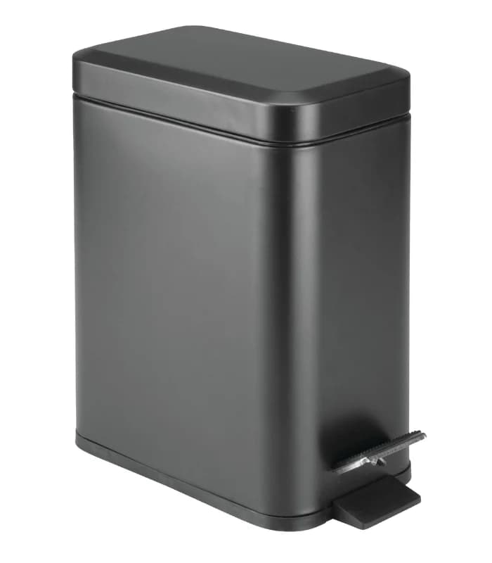 Poubelle à pédale rectangulaire 5 L avec couvercle plat Noir Mat