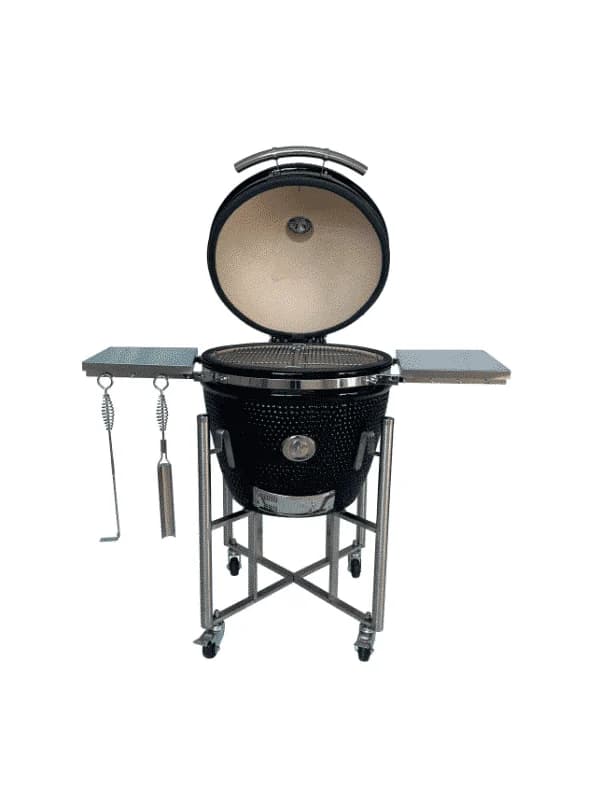 Barbecue Kamado bol en céramique 66cm couleur noir avec support sur roues
