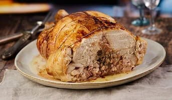 Chapon farci, farce au bloc de foie gras de canard et Sauternes
