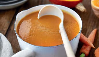Potage courge butternut, patate douce, carotte