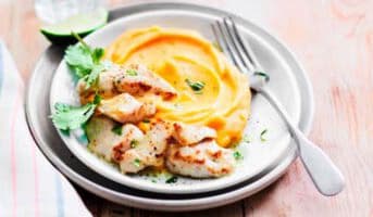 Poulet sauce citron vert, purée de patate douce