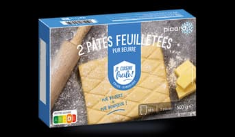 2 Pâtes feuilletées bloc, pur beurre crues