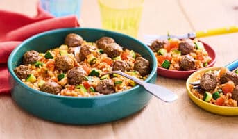 Boulettes party au boeuf, riz et légumes