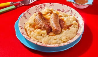 Banger and mash, écrasé PDT, saucisses