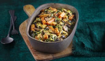 Gratin de patate douce, champignon, épinard