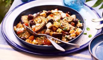Légumes à la grecque, aubergine, tomate, Feta AOP