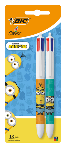2 Stylos à Bille 4 Couleurs Bic les Minions