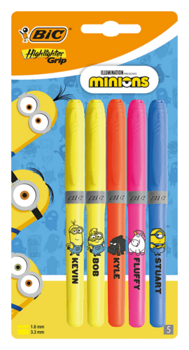 5 Surligneurs Highlighter Bic les Minions