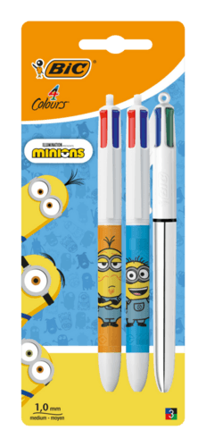 3 Stylos à Bille 4 Couleurs Bic les Minions Shine