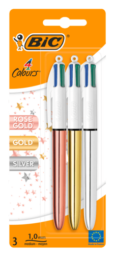 3 Stylos à Bille 4 Couleurs Bic