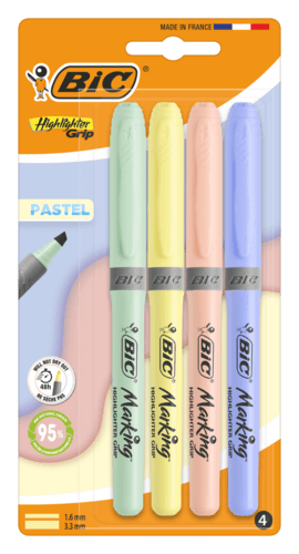 4 Surligneurs Bic Highlighter Grip
