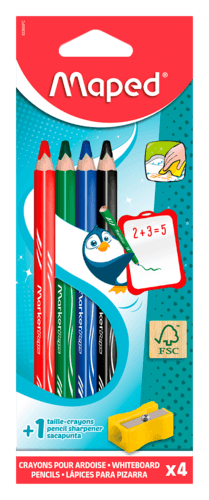 4 Crayons pour Ardoise + 1 Taille-Crayon Maped