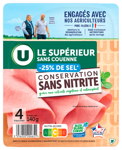 Jambon Cuit le Superieur -25% de Sel Conservation Sans Nitrite U