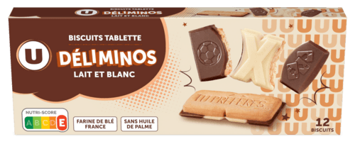 Biscuits Tablette Deliminos Chocolat Lait et Blanc U